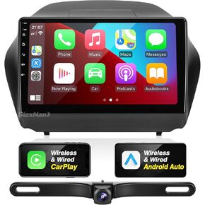 Android Radio Updated Touchscreen Compatible with Wireless Carplay Android Auto,Car Stereo Bluetooth Navigation Multimedia Player GPS WiFi Backup Camera Head Unit for Tucson IX35 2010-2015