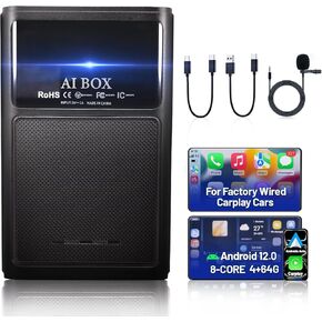 Octa Core 4GB+64GB Carplay Ai Box Wireless Carplay Adapter Android 12 Multimedia Box Magic Box with Wireless Carplay/Android Auto 5.0 Bluetooth for Car with Factory Wired Carplay