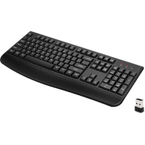 Wireless Keyboard, 2.4G Full-Sized Ergonomic Wireless Computer Keyboard with Wrist Rest for Windows, Mac OS Laptop/PC/Desktop/Notebook(Black)