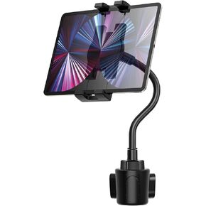 حامل أكواب السيارة Gooseneck حامل الكمبيوتر اللوحي، حامل الكمبيوتر اللوحي للشاحنة [ذراع طويل مرن وثابت] للأجهزة اللوحية والهواتف مقاس 4-12.9 بوصة، iPad Pro/Air/Mini، Galaxy Tab، Huawei، سلسلة iPhone