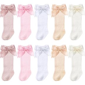 10 Pairs Long Preemie Socks Premature Newborn Baby Socks Knee Cotton Socks for Girls Boys Infant Toddler (Bow)