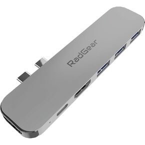 USB-C 6-in-2 Multiport Hub Adapter for MacBook with Dual 4K HDMI Multi Monitor Support on MacBook Air and Pro Including M1 Pro/Max, M2 Pro/Max and All M3, 100W USB-C Power Delivery, 3 USB 3.0 Ports