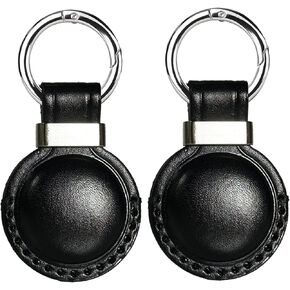 Airtag Keychain for Apple Airtag Holder Upgraded Handmade Genuine Leather Airtag Case with Key Ring for Dog Collar, Kids, Car Keys, Air Tags-2 Pack with Metal Locking