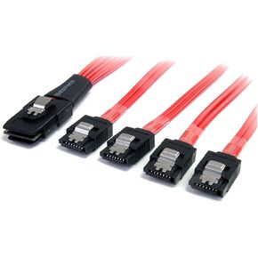 StarTech.com 50cm Serial Attached SCSI SAS Cable - SFF-8087 Plug to 4x Latching SATA (female) - Mini SAS to SATA Cable (SAS8087S450), Red