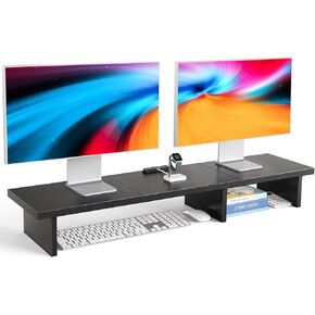 HUANUO Dual Monitor Stand Riser, Monitor Stand for Desk with Cable Clip, Computer Monitor Stand for 2 Monitors, Desktop Storage Shelf Organizer Stand for PC, Laptop, Printer, TV