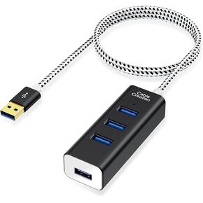 CableCreation 4-Port USB 3.0 Hub with 4.9ft Extension Cable - 5Gbps Data Rate for MacBook Pro, iMac, PC, Laptop, USB Flash Drives, Surface Pro, XPS - Aluminum Black, 1.5M