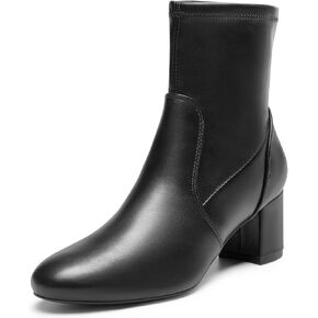 DREAM PAIRS Women's Fitted Stretch Ankle Boots Fashion Low Chunky Heel Almond Toe Fall Heeled Booties Shoes