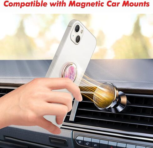 Cell Phone Ring Holder, Finger Ring Stand, 360 Degree Rotation Finger Ring Kickstand, Metal Grip for Magnetic Car Mount Compatible with Smartphones Accessories,Black Pink in Saudi Arabia