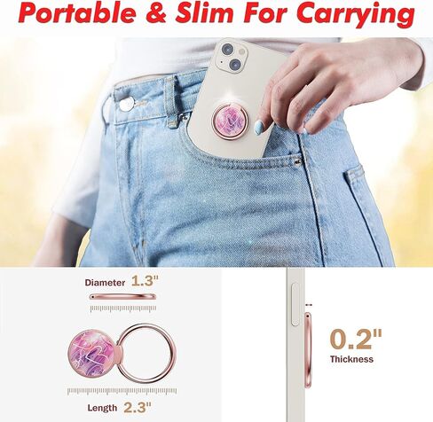 Cell Phone Ring Holder, Finger Ring Stand, 360 Degree Rotation Finger Ring Kickstand, Metal Grip for Magnetic Car Mount Compatible with Smartphones Accessories,Black Pink in Saudi Arabia