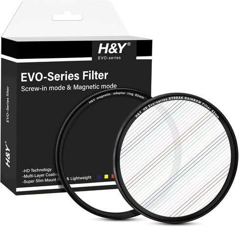 سلسلة H&Y EVO 82 مم مرشح خط قوس قزح متغير 360 درجة قابل للدوران تأثيرات مضيئة غير متبلورة، برغي مرشح عدسة وفلتر عدسة مغناطيسي 2 في 1 مع حلقة محول مغناطيسي in Kuwait