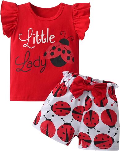 Kulcerry Toddler Baby Girl Summer Clothes Outfits Short Sleeve T-Shirts Tops Shorts Clothes Set in Kuwait