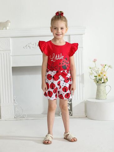 Kulcerry Toddler Baby Girl Summer Clothes Outfits Short Sleeve T-Shirts Tops Shorts Clothes Set in Kuwait