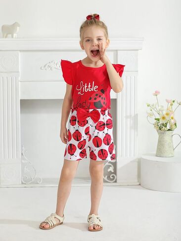 Kulcerry Toddler Baby Girl Summer Clothes Outfits Short Sleeve T-Shirts Tops Shorts Clothes Set in Kuwait