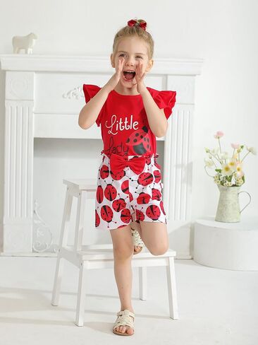 Kulcerry Toddler Baby Girl Summer Clothes Outfits Short Sleeve T-Shirts Tops Shorts Clothes Set in Kuwait