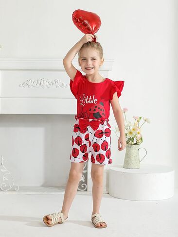 Kulcerry Toddler Baby Girl Summer Clothes Outfits Short Sleeve T-Shirts Tops Shorts Clothes Set in Kuwait