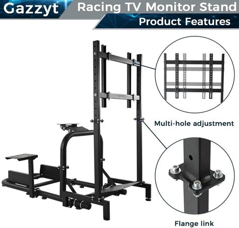 حامل شاشة سباق Gazzyt مناسب لـ Logitech Thrustmaster، Fanatec G25 G27 G29 T128X T248 T300 قمرة القيادة الكبيرة لمحاكاة الأنبوب الدائري بدون عجلة، رافعة التحول، الدواسات، المقعد، التلفزيون وإطار السباق in Kuwait