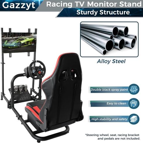 حامل شاشة سباق Gazzyt مناسب لـ Logitech Thrustmaster، Fanatec G25 G27 G29 T128X T248 T300 قمرة القيادة الكبيرة لمحاكاة الأنبوب الدائري بدون عجلة، رافعة التحول، الدواسات، المقعد، التلفزيون وإطار السباق in Kuwait