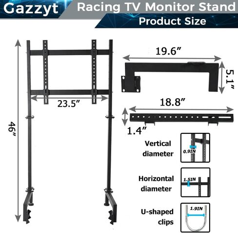حامل شاشة سباق Gazzyt مناسب لـ Logitech Thrustmaster، Fanatec G25 G27 G29 T128X T248 T300 قمرة القيادة الكبيرة لمحاكاة الأنبوب الدائري بدون عجلة، رافعة التحول، الدواسات، المقعد، التلفزيون وإطار السباق in Kuwait