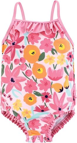 Hudson Baby Baby Girl's Toddler Swimsuit, Pink Orange Floral, 12-18 Months in Saudi Arabia