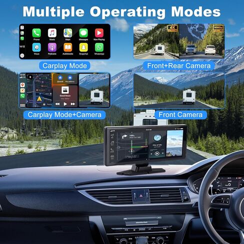 شاشة Carplay للسيارة مع كاميرا احتياطية، وكاميرا داش 4K/1080P للسيارات الأمامية والخلفية، زاوية واسعة 10.26 بوصة 170 درجة صوت سيارة Apple CarPlay مزدوج مع مستشعر G، رؤية ليلية، وصلة مرآة، بطاقة واي فاي 64 جيجابايت in Kuwait