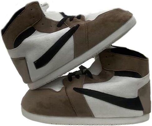 High Top Sneaker Slippers Unisex One-Size Ultra Comfy and Cozy House Fluffy Jordan Like Slippers for Men and Women (White-Brown,4,12) in Saudi Arabia