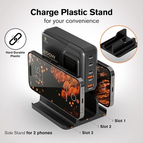 200W USB C Charger - LCD Display USB C Block - 5-Port GaN Charger 3 USB-C 2 USB-A Powered USB Hub Charging Station for Multiple Devices for MacBook iPad iPhone Laptop in Saudi Arabia