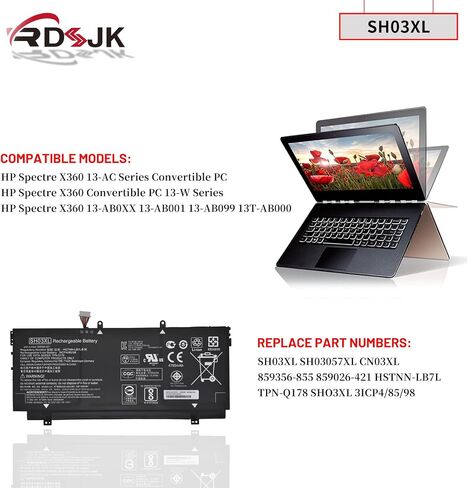 SH03XL بطارية كمبيوتر محمول ل HP Spectre X360 13-AC0XX 13-AC033DX 13-AC023DX 13-AC013DX 13-AC063DX 13-AC052NA 13-W0XX 13-W063NR 13-W013DX 13T-AB000 SH03057XL HSTNN-LB7L 8 59026-421 859356-855 11.55 فولت 57.9 هل in Saudi Arabia