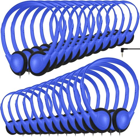 Chumia 50 Pcs Classroom Headphones Bulk Over The Head Headphones Over Ear Headsets Online Learning Earphones with 3.5 mm Headphone Plug for School Classroom Students Kids Teens Adults (Dark Blue) in Saudi Arabia