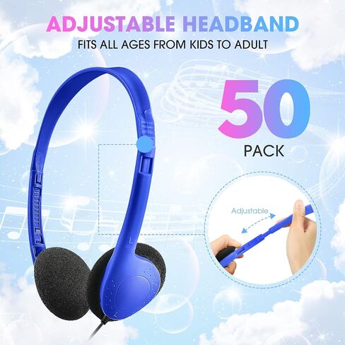 Chumia 50 Pcs Classroom Headphones Bulk Over The Head Headphones Over Ear Headsets Online Learning Earphones with 3.5 mm Headphone Plug for School Classroom Students Kids Teens Adults (Dark Blue) in Saudi Arabia
