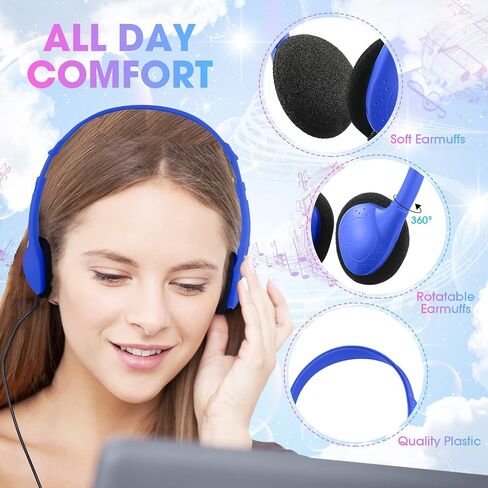 Chumia 50 Pcs Classroom Headphones Bulk Over The Head Headphones Over Ear Headsets Online Learning Earphones with 3.5 mm Headphone Plug for School Classroom Students Kids Teens Adults (Dark Blue) in Saudi Arabia