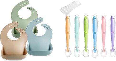 PandaEar Set of 3 Cute Silicone Baby Bibs & Baby Silicone Soft Spoons in Saudi Arabia