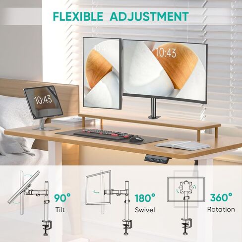 حامل شاشة مزدوج من TICONN للمكتب، حامل مكتبي من الفولاذ عالي التحمل، ذراع قابل للتعديل بالكامل لشاشتي كمبيوتر حتى 32 بوصة، بحد أقصى 20 رطل لكل ذراع للمكتب والمنزل in Kuwait
