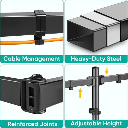 حامل شاشة مزدوج من TICONN للمكتب، حامل مكتبي من الفولاذ عالي التحمل، ذراع قابل للتعديل بالكامل لشاشتي كمبيوتر حتى 32 بوصة، بحد أقصى 20 رطل لكل ذراع للمكتب والمنزل in Kuwait
