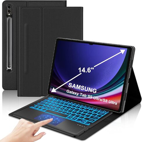 حافظة لوحة مفاتيح KVAGO لجهاز Samsung Galaxy Tab S9 Ultra / S8 Ultra 14.6 بوصة 2023-7 بإضاءة خلفية ملونة، لوحة لمس ذكية متعددة الإيماءات، لوحة مفاتيح مغناطيسية قابلة للفصل - حافظة واقية مع حامل قلم S، أزرق in Kuwait