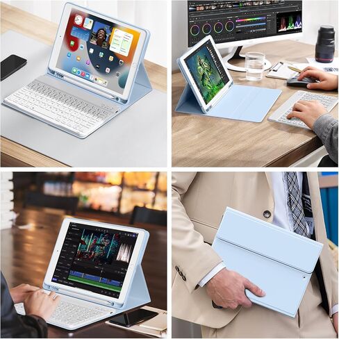 حافظة لوحة مفاتيح لجهاز iPad الجيل السادس / الخامس (موديل 2018 2017)، حافظة لوحة مفاتيح مقاس 9.7 بوصة لجهاز iPad Air 2/Air مع حامل أقلام، حافظة لوحة مفاتيح لاسلكية قابلة للفصل، خاصية النوم التلقائي، أخضر داكن in Kuwait