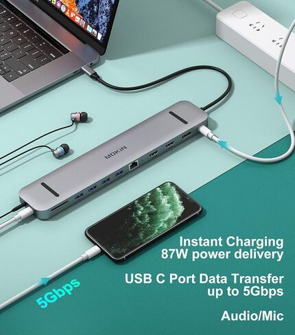 محطة إرساء USB C، محول USB C 13 في 1 متعدد المنافذ USB C Dongle مع 4K Dual HDMI+DP Display+Ethernet+4 USB،+SD/TF+USB C PD+منفذ بيانات + صوت/ميكروفون لجهاز Dell XPS 13 /15/سيرفس برو 7 جو in Kuwait