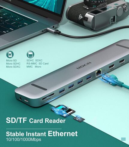 محطة إرساء USB C، محول USB C 13 في 1 متعدد المنافذ USB C Dongle مع 4K Dual HDMI+DP Display+Ethernet+4 USB،+SD/TF+USB C PD+منفذ بيانات + صوت/ميكروفون لجهاز Dell XPS 13 /15/سيرفس برو 7 جو in Kuwait