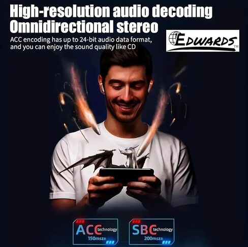 سماعات أذن ستيريو لاسلكية من إدواردز 5.3 بلوتوث - صوت غامر ممتاز، بطارية 24 ساعة، تصميم خفيف الوزن، ميكروفون مدمج، مقاومة للعرق، اتصال طويل المدى، أسود in Kuwait