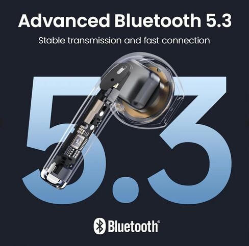 سماعات أذن ستيريو لاسلكية من إدواردز 5.3 بلوتوث - صوت غامر ممتاز، بطارية 24 ساعة، تصميم خفيف الوزن، ميكروفون مدمج، مقاومة للعرق، اتصال طويل المدى، أسود in Kuwait