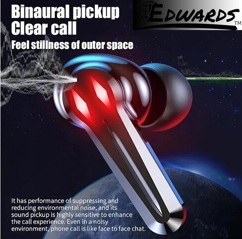 سماعات أذن ستيريو لاسلكية من إدواردز 5.3 بلوتوث - صوت غامر ممتاز، بطارية 24 ساعة، تصميم خفيف الوزن، ميكروفون مدمج، مقاومة للعرق، اتصال طويل المدى، أسود in Kuwait
