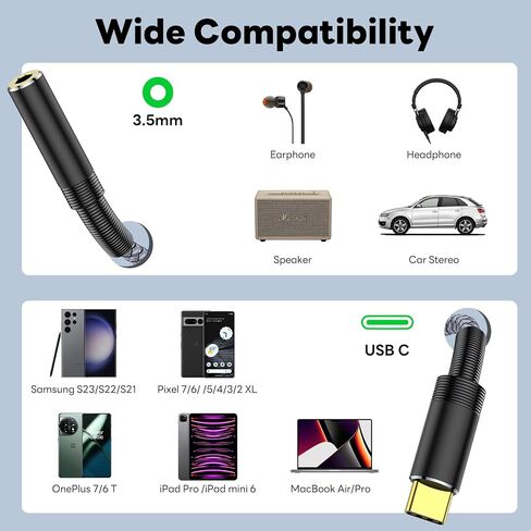USB C to 3.5mm Audio Adapter, (2-Pack) USB C to Aux Audio Dongle Cable, Compatible with Samsung Galaxy S23 S23+ S23 Ultra, S22 S21 S20 Plus/Ultra, iPad Pro, MacBook, Pixel (Black) in Saudi Arabia