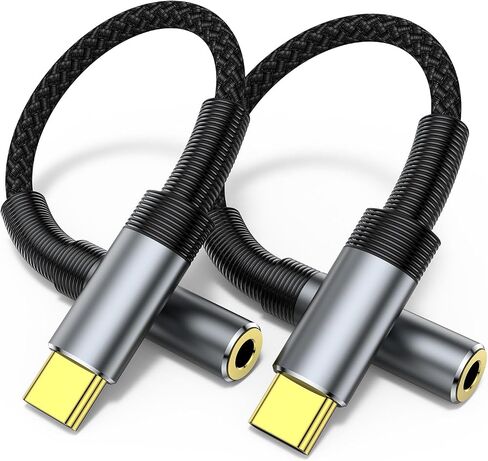 محول صوت USB C إلى 3.5 مم، (عبوة من قطعتين) كابل USB C إلى Aux Audio Dongle، متوافق مع Samsung Galaxy S23 S23+ S23 Ultra، S22 S21 S20 Plus/Ultra، iPad Pro، MacBook، Pixel (أسود) in Saudi Arabia