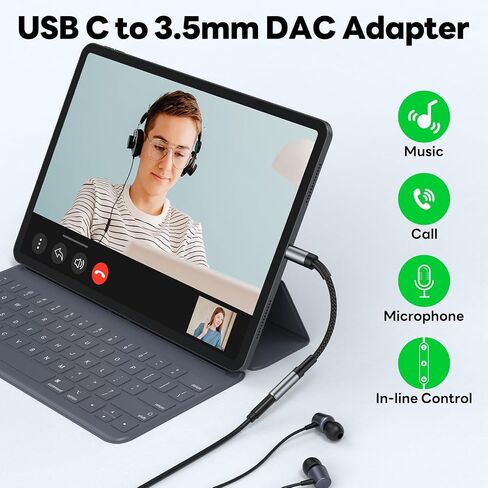 محول صوت USB C إلى 3.5 مم، (عبوة من قطعتين) كابل USB C إلى Aux Audio Dongle، متوافق مع Samsung Galaxy S23 S23+ S23 Ultra، S22 S21 S20 Plus/Ultra، iPad Pro، MacBook، Pixel (أسود) in Saudi Arabia