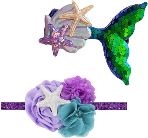 عصابات رأس حورية البحر للأطفال مع ربطة شعر على شكل زهرة وإكسسوارات شعر للبنات JB321 (مجموعة A1) in Kuwait