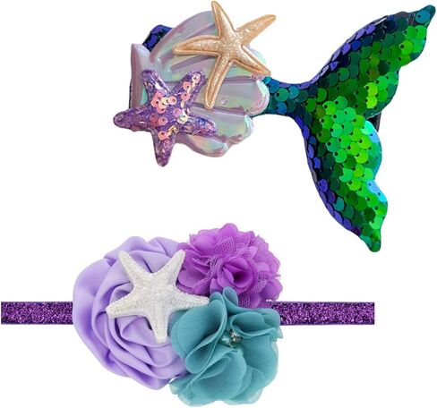 عصابات رأس حورية البحر للأطفال مع ربطة شعر على شكل زهرة وإكسسوارات شعر للبنات JB321 (مجموعة A1) in Kuwait