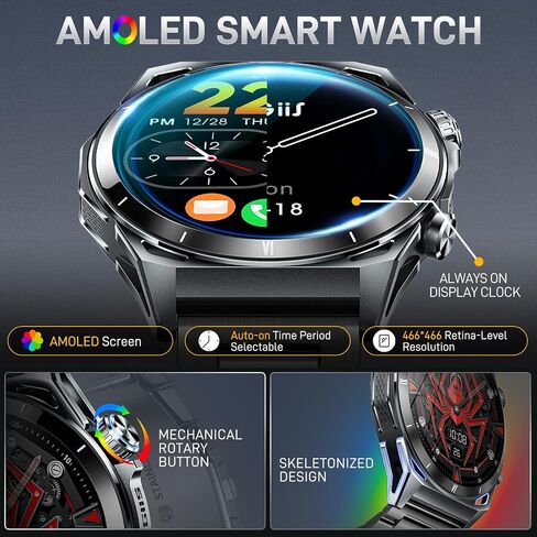 Military Smart Watch for Men 5ATM Waterproof with GPS 1.43'' Rugged Tactical Smartwatch with Call Compass Altitude Air Pressure AMOLED Always On Display Watch with HR SPO2 Monitor for iPhone Android in Kuwait
