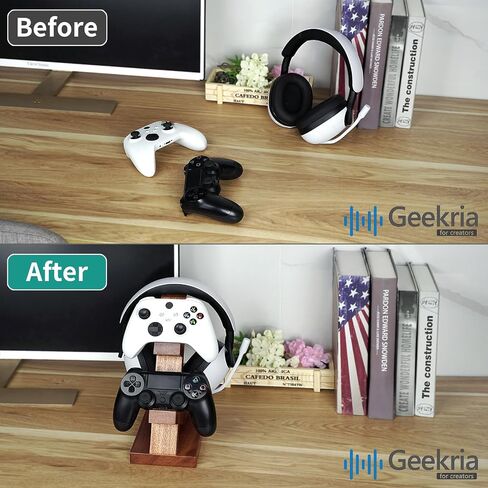 Geekria Solid Wood Dual Gamepad Controller and Headphone Stand, Controller Storage Stand Holder for PS4/PS5/Xbox/Switch/8BitDo, Universal Desk Game Accessories in Saudi Arabia