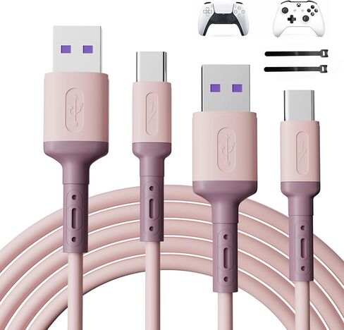 2 حزمة كابل شحن USB C متوافق مع وحدة تحكم PS5، سلك USB C بديل للشحن السريع سلك شاحن USB من النوع C متوافق مع Xbox Series X/Xbox Series S/لجهاز PS5-6.6ft (وردي) in Kuwait