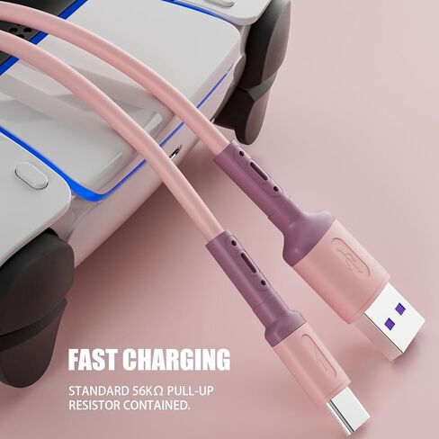 2 حزمة كابل شحن USB C متوافق مع وحدة تحكم PS5، سلك USB C بديل للشحن السريع سلك شاحن USB من النوع C متوافق مع Xbox Series X/Xbox Series S/لجهاز PS5-6.6ft (وردي) in Kuwait