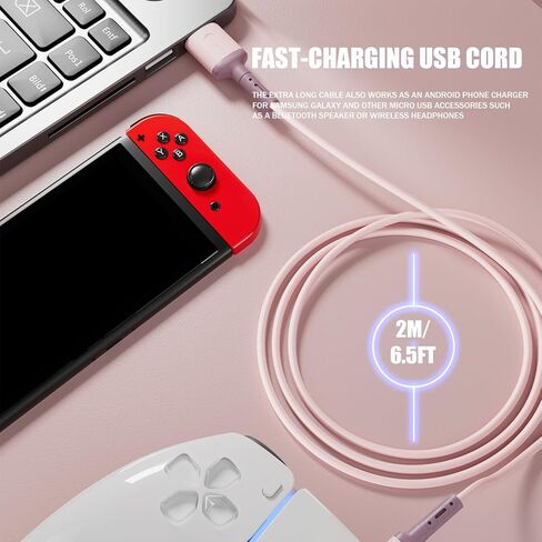 2 حزمة كابل شحن USB C متوافق مع وحدة تحكم PS5، سلك USB C بديل للشحن السريع سلك شاحن USB من النوع C متوافق مع Xbox Series X/Xbox Series S/لجهاز PS5-6.6ft (وردي) in Kuwait